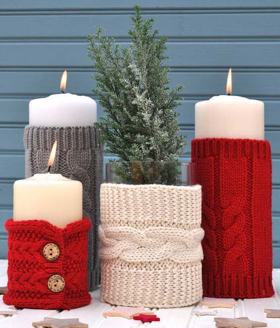 Knitted Candle Holders #Christmas #Christmasdecor #candles #centerpiece #decorhomeideas