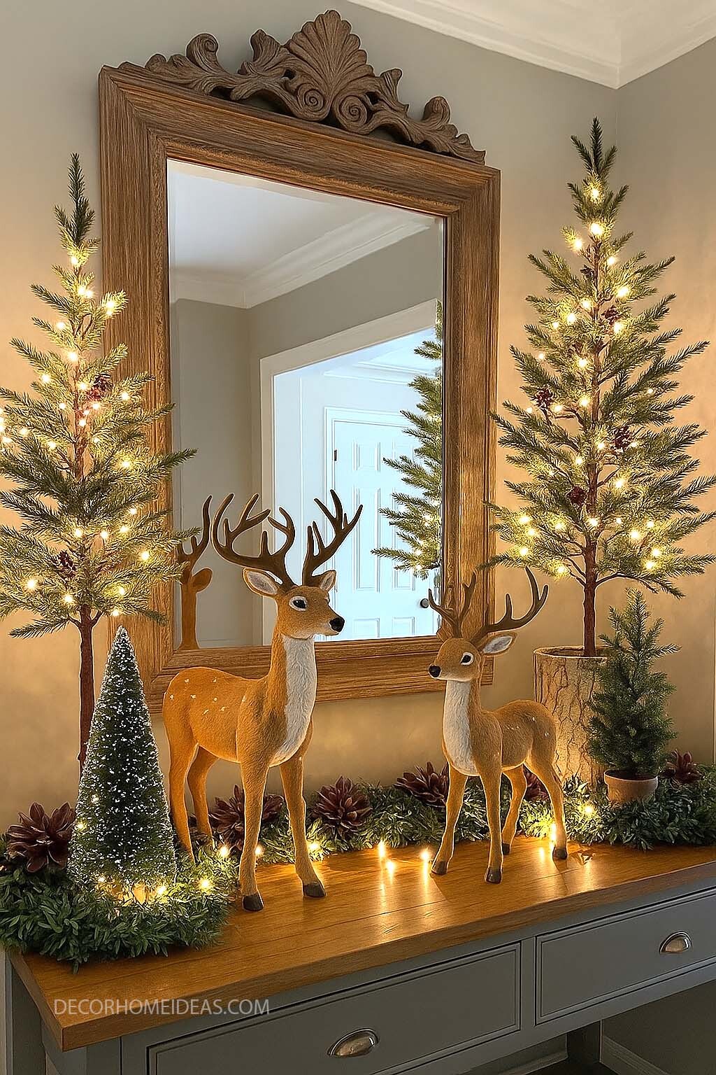 Magical Christmas Entryway with Reindeer and Twinkle Lights