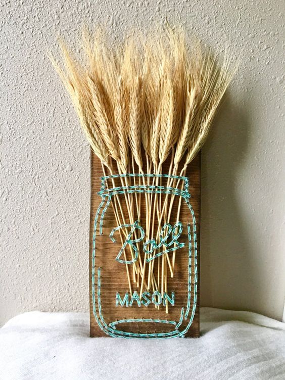 Mason Jar String Art Wheat Decor #stringart #masonjar #decorhomeideas