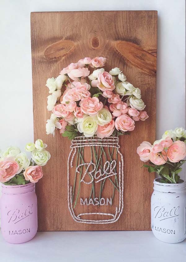 Mason Jar String Art #stringart #diy #stringartideas #decorhomeideas