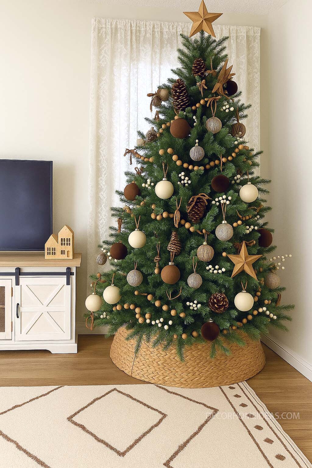 Natural and Neutral Christmas Tree with Rustic Touches