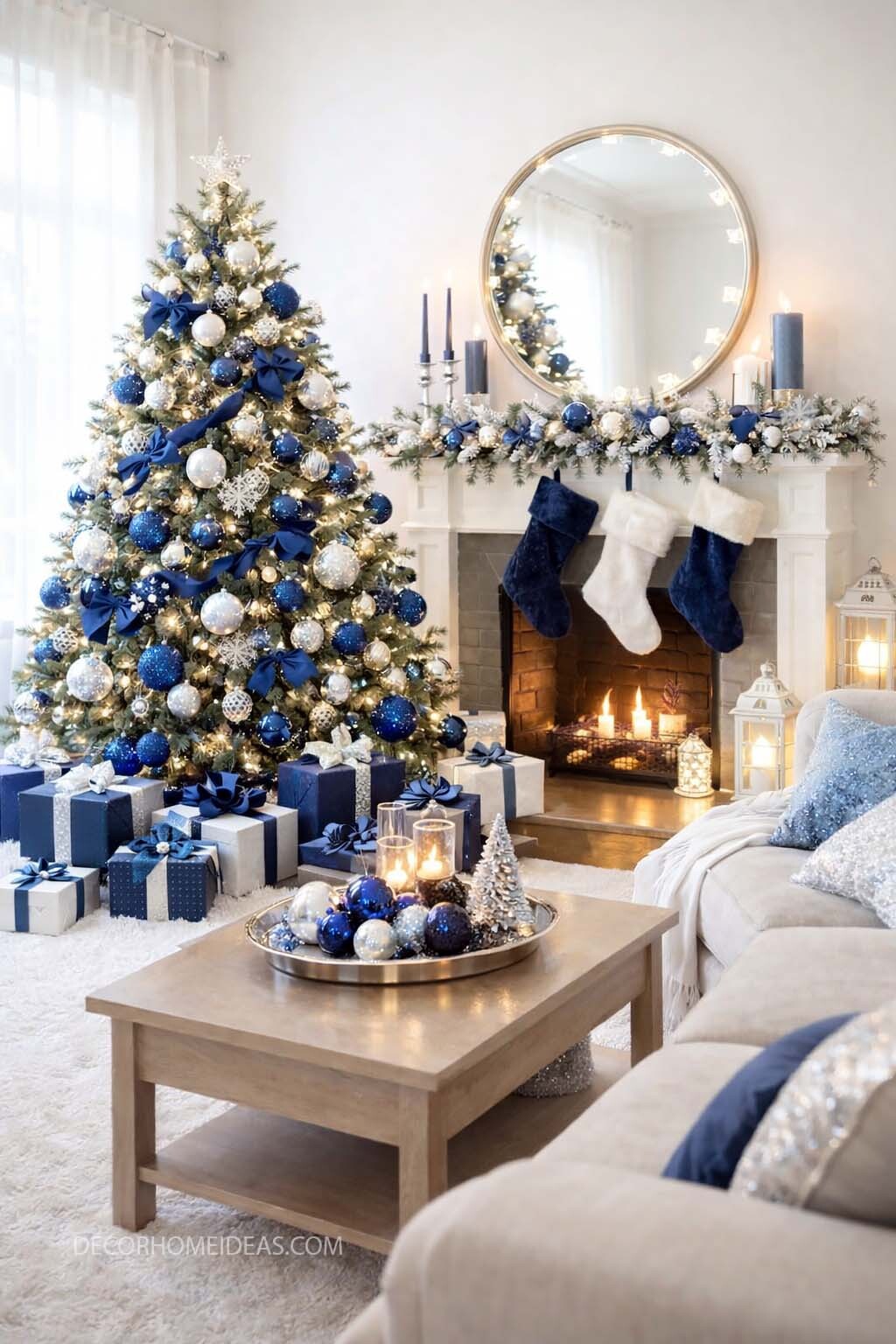 Navy Blue and Gold Christmas Living Room Inspiration