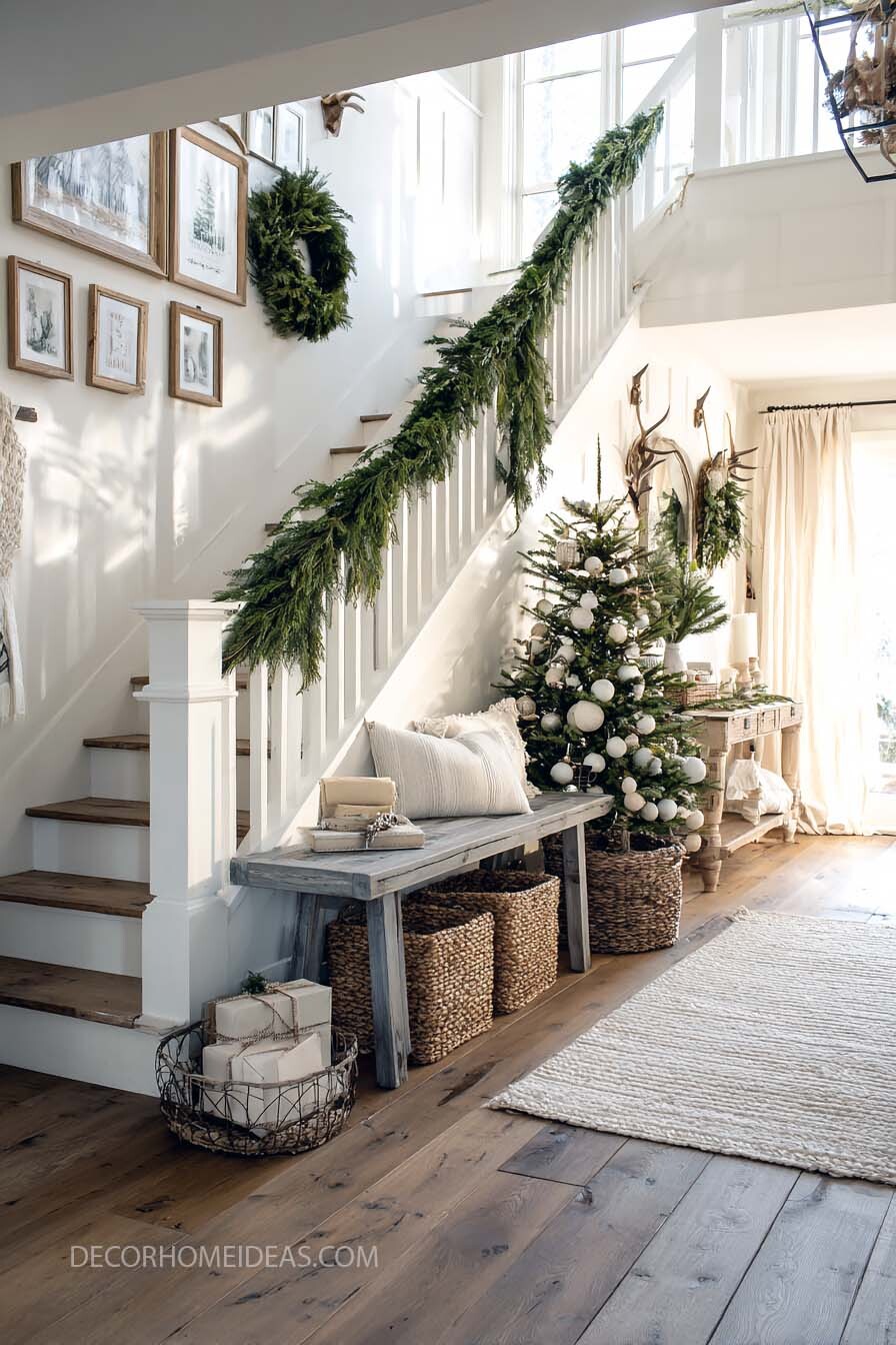 Neutral Farmhouse Christmas Entryway