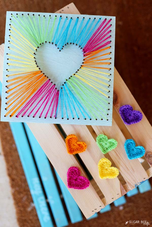 Rainbow Heart String Art #stringart #diy #stringartideas #decorhomeideas