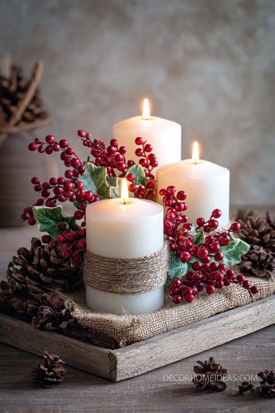 Rustic Christmas Candle Arrangement