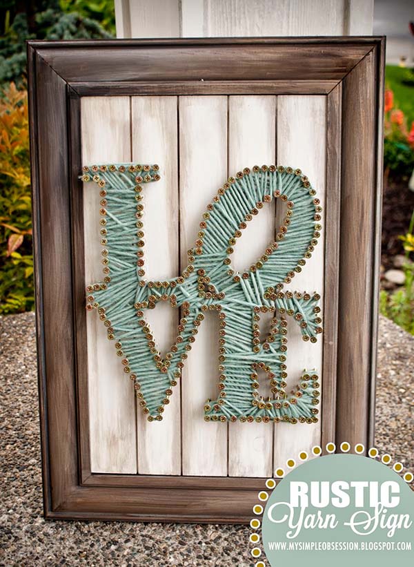 Rustic String Art Sign Love #stringart #diy #stringartideas #decorhomeideas