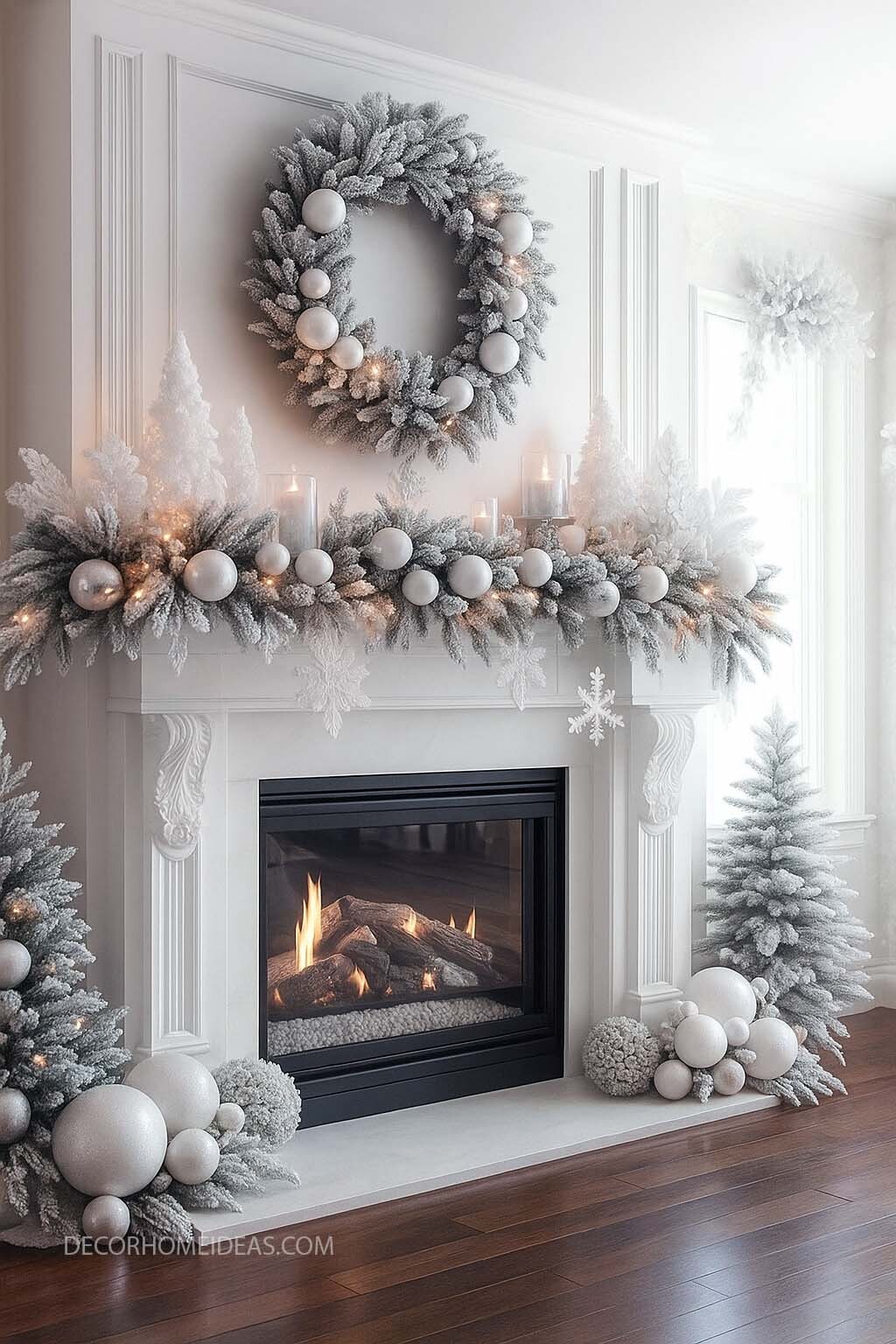 White Christmas Mantel Decor with Cozy Winter Vibes