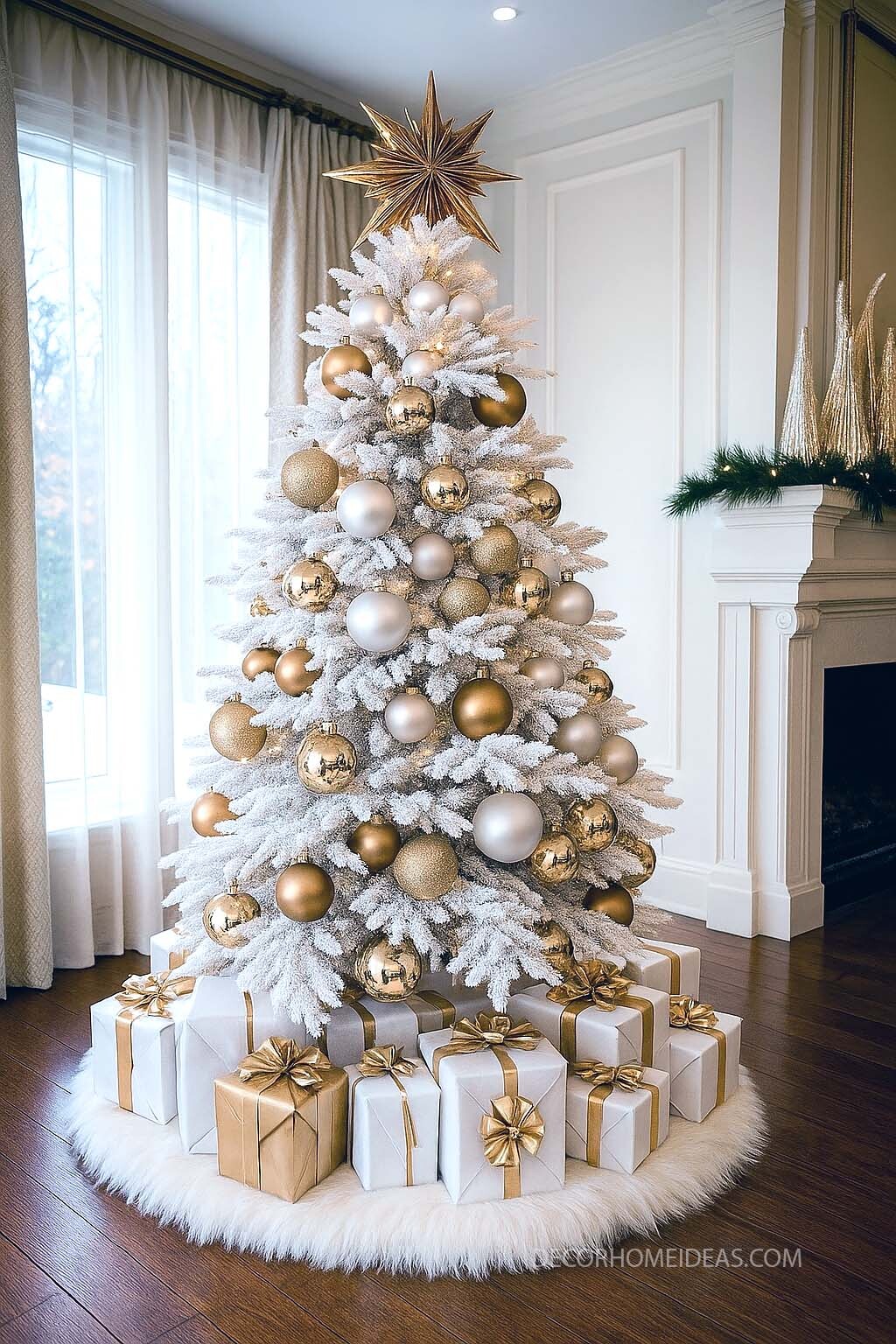 White and Gold Christmas Tree with Classic Holiday Charm