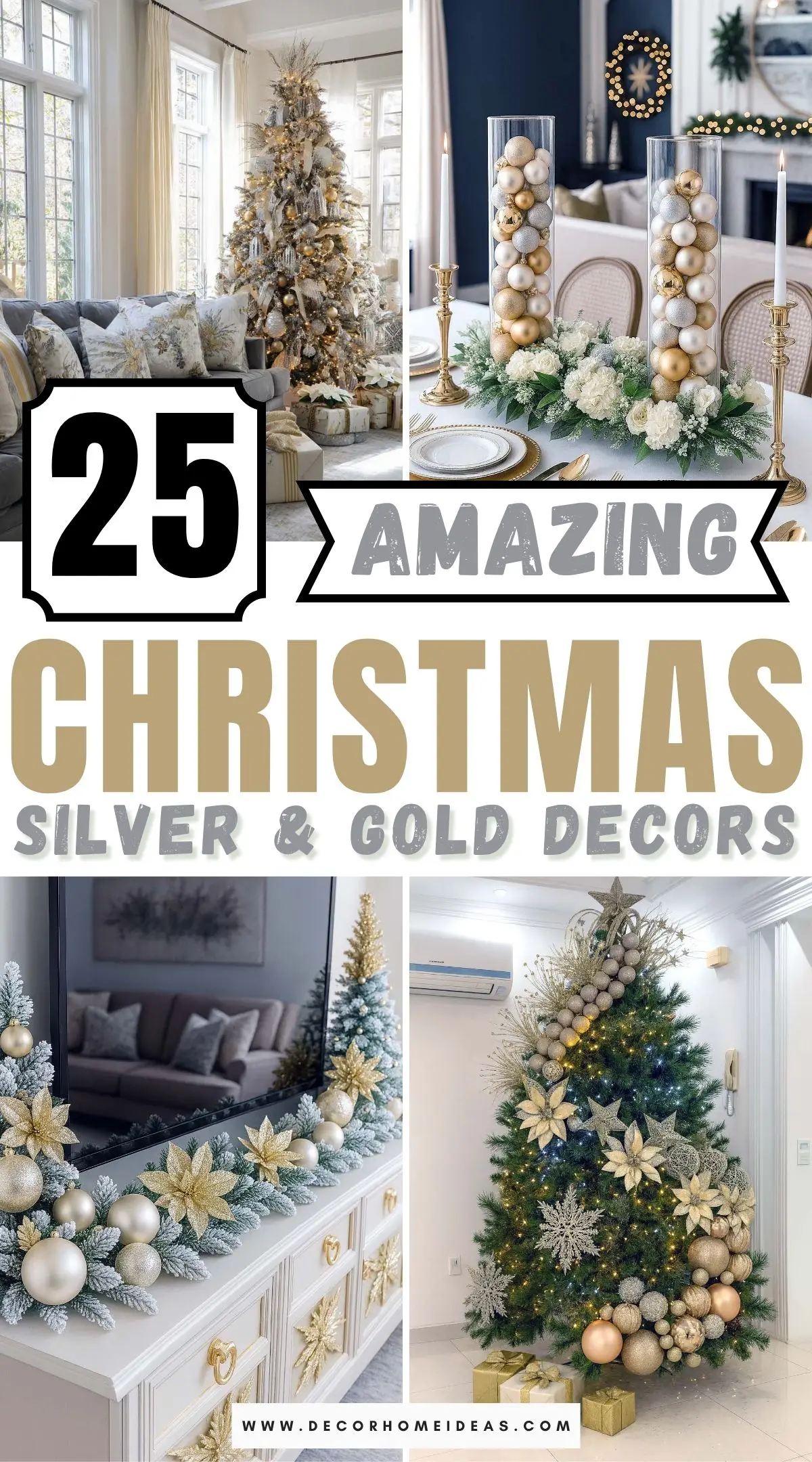 Create a luxurious holiday look with sparkling silver and gold Christmas decorations. From glam trees to elegant table settings, these ideas add instant shine and sophistication to your home.
