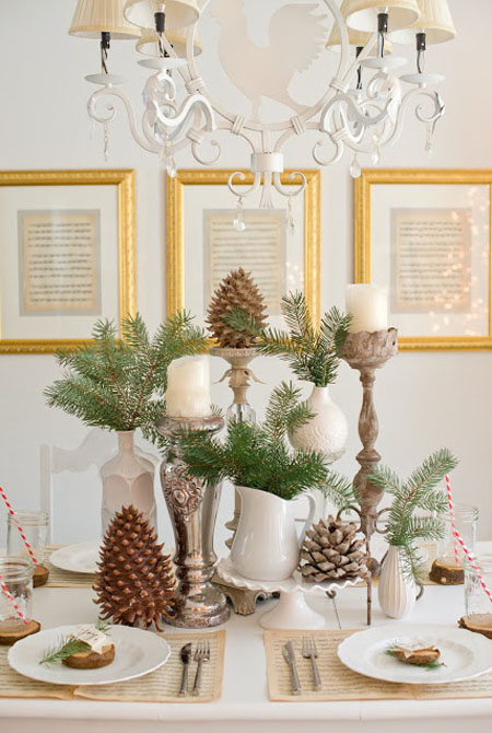 Christmas Table Decoration With Pinecones