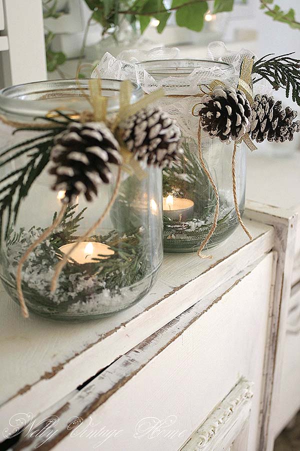 Rustic Winter Mason Jars Decor #rustic #winterdecor #homedecor #decorhomeideas