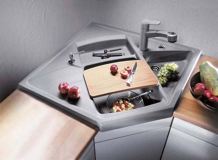 Contemporary Corner Kitchen Sink #cornersink #kitchen #sink #decorhomeideas