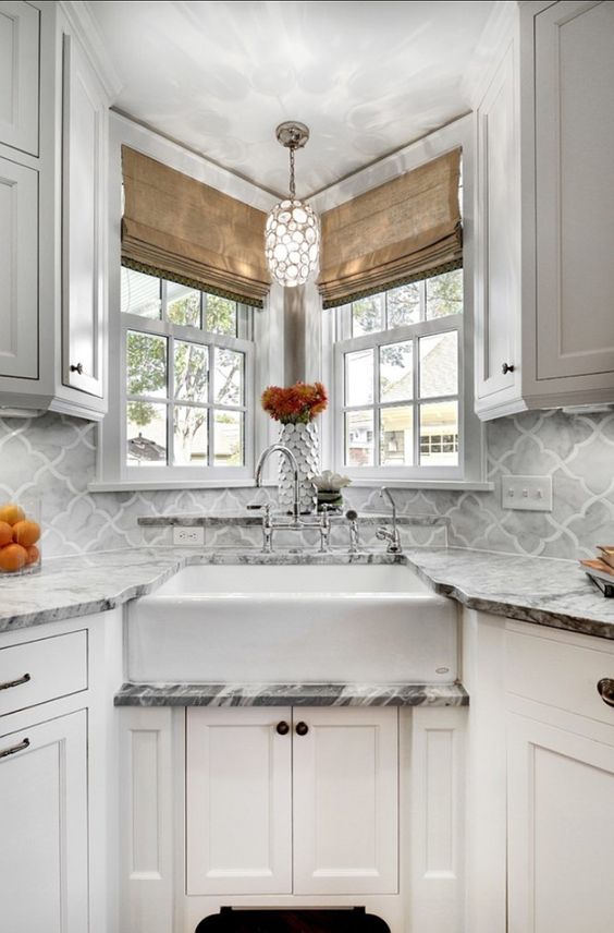 Corner Sink Marble Countertop #cornersink #kitchen #sink #decorhomeideas