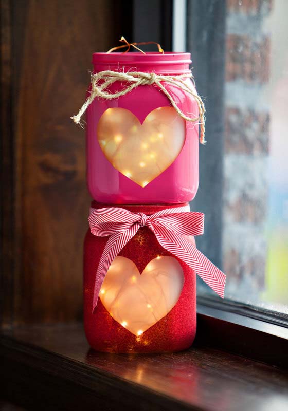 DIY Valentines Day Heart Jars Idea #valentinescraft #decor #love #crafts #diy #decorhomeideas