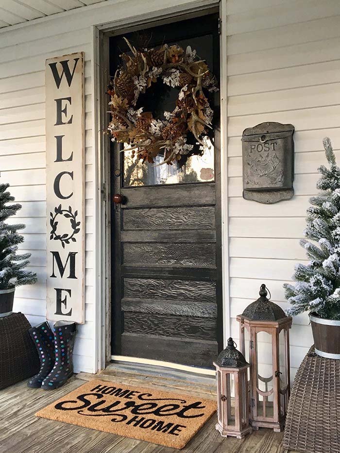 Farmhouse Front Door Decor #farmhouse #rustic #porch #decor #decorhomeideas