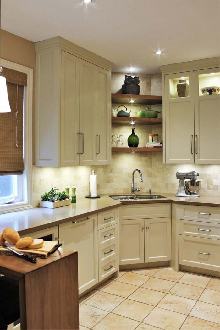 Kitchen Corner Sink With Open Shelves #cornersink #kitchen #sink #decorhomeideas