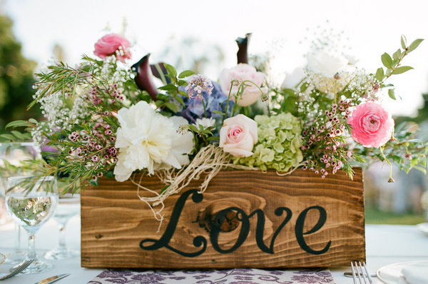 Love Wooden Box Spring Centerpiece