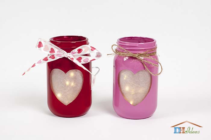 Valentine's Day DIY Mason Jar Heart Candles with LED Lights