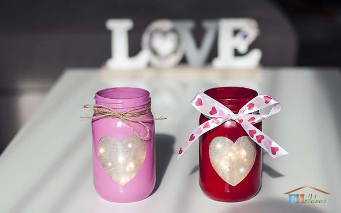 Valentine's Day DIY Mason Jar Heart Candles with LED Lights