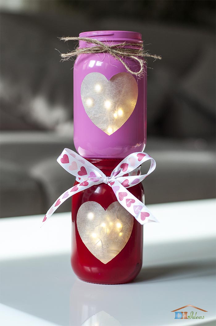 Valentine's Day DIY Mason Jar Heart Candles with LED Lights