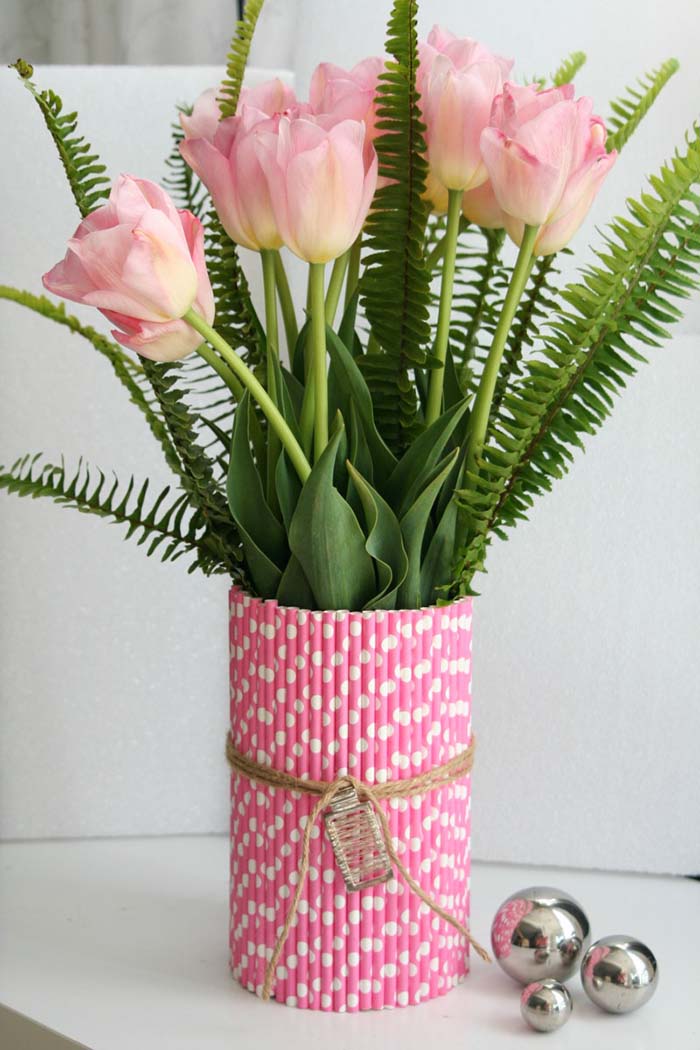 Paper Straws Vase Spring Flowers
