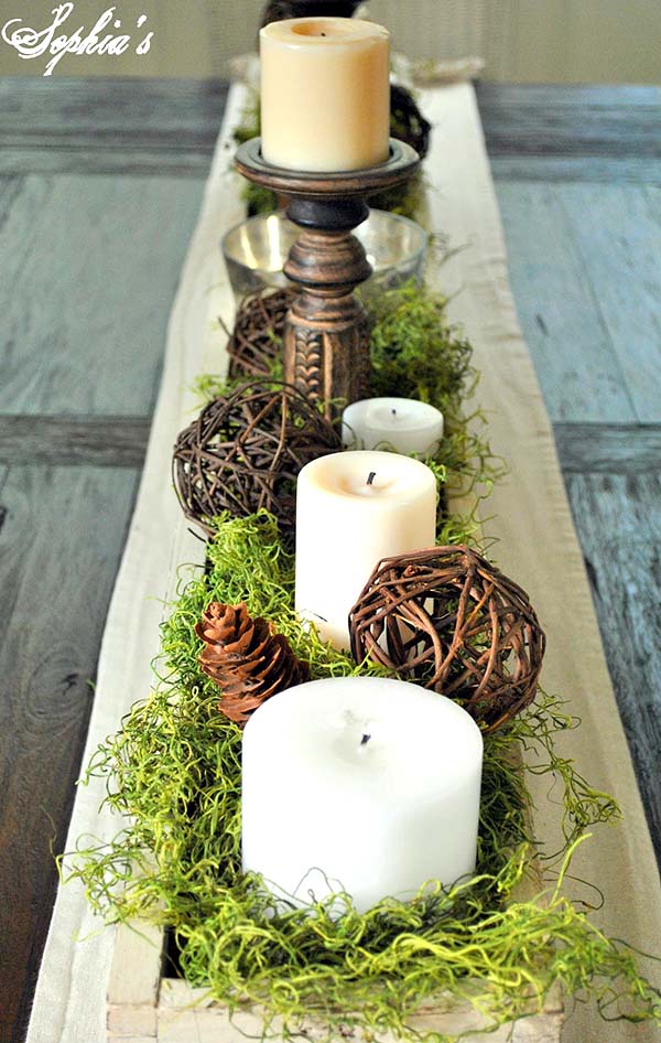 Rustic Wooden Box Candles and Greenery #rustic #centerpieces #woodenbox #homedecor #decorhomeideas