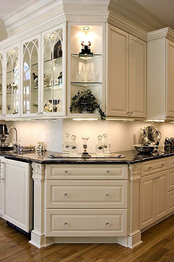 Corner Kitchen Cabinets In Antique White