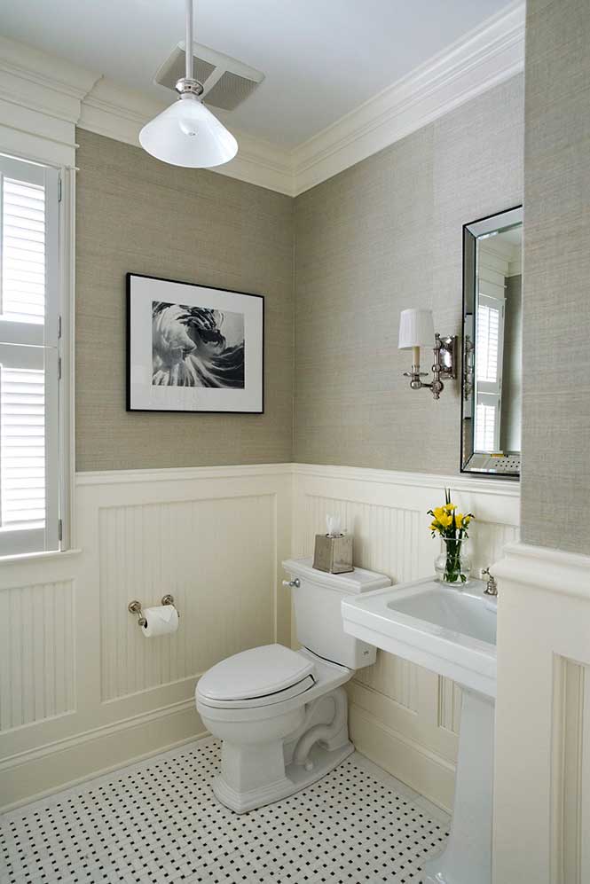 Gray Beige Bathroom Wainscoting