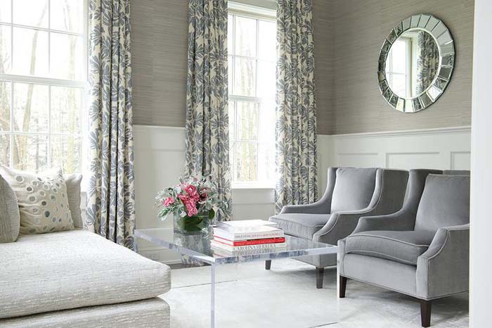 Gray Chairs In Living Room With Wainscoting
