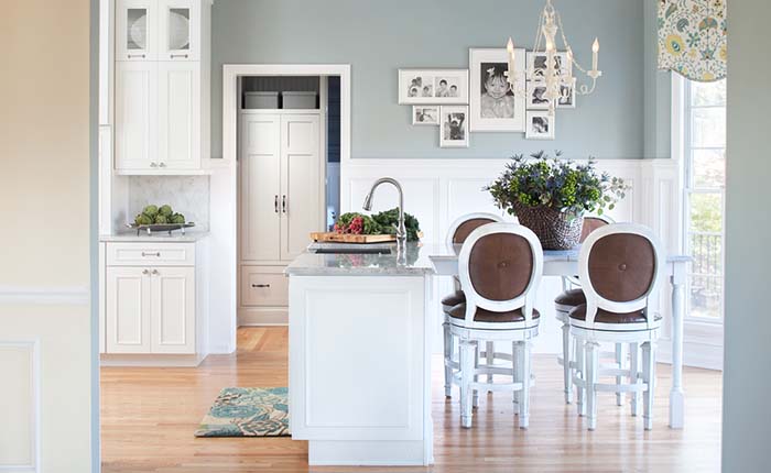 Pale Blue Kitchen With Wainscoting Wall
