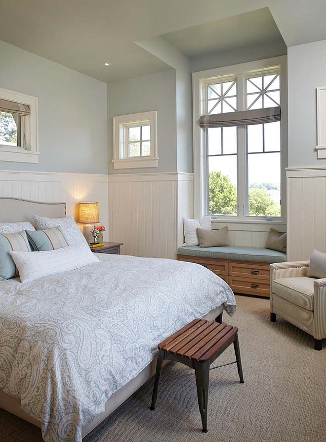 Pastel Blue Bedroom With Wainscoting Wall