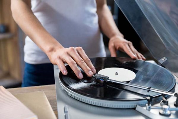 Putting a record on turntable