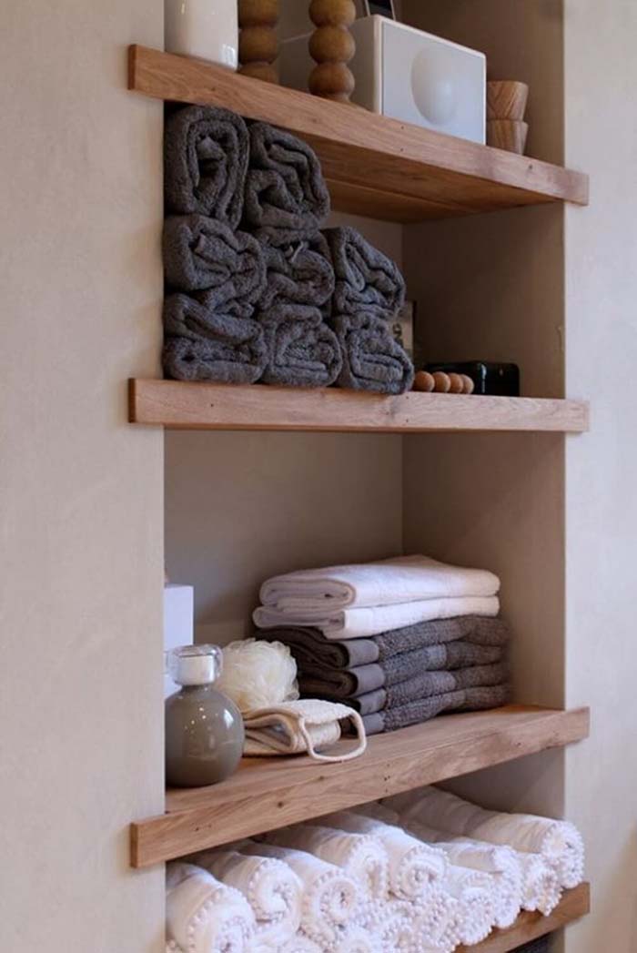 Bathroom open shelves