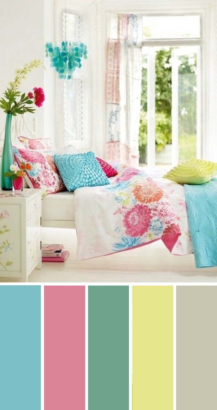 Aqua Fushcia Lime Bedroom Color Scheme SW Color Names Included #bedroom #color #scheme #decorhomeideas #colorchart