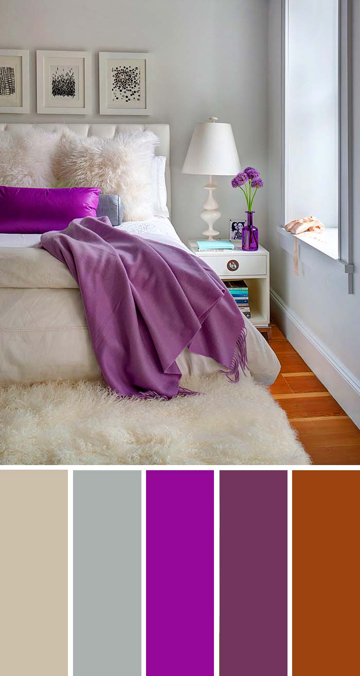 Gray Cream Purple Bedroom Color Scheme SW Color Names Included #bedroom #color #scheme #decorhomeideas #colorchart