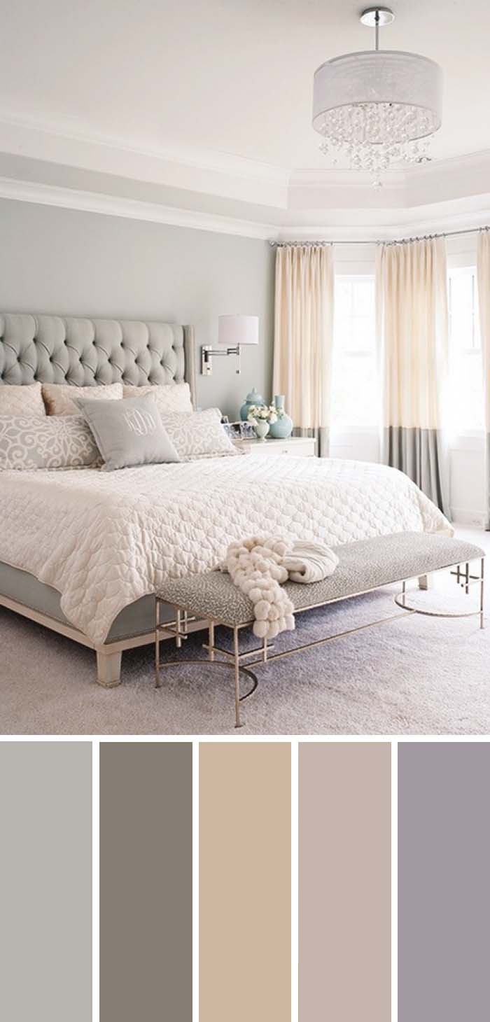 Gray White Beige Neutral Bedroom Color Scheme SW Color Names Included #bedroom #color #scheme #decorhomeideas #colorchart