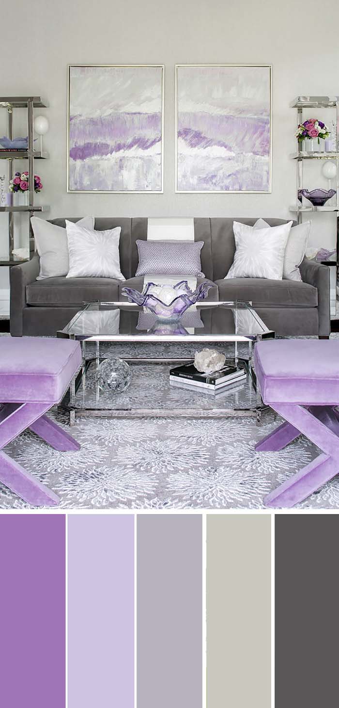 Living Room Purple Accent Color Scheme #paintcolor #livingroom #colorscheme #decorhomeideas