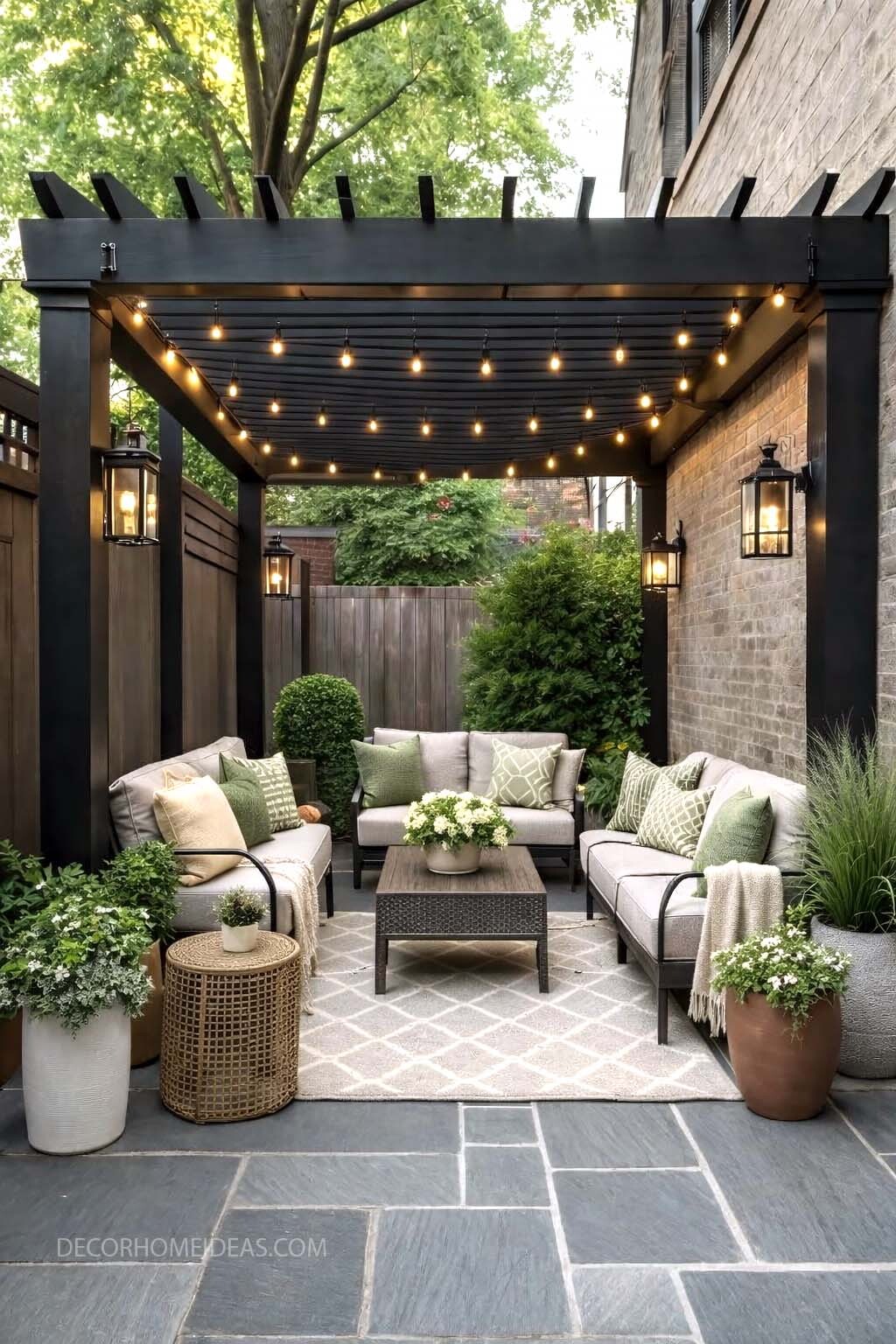 Modern Small Patio Pergola with Cozy String Lights