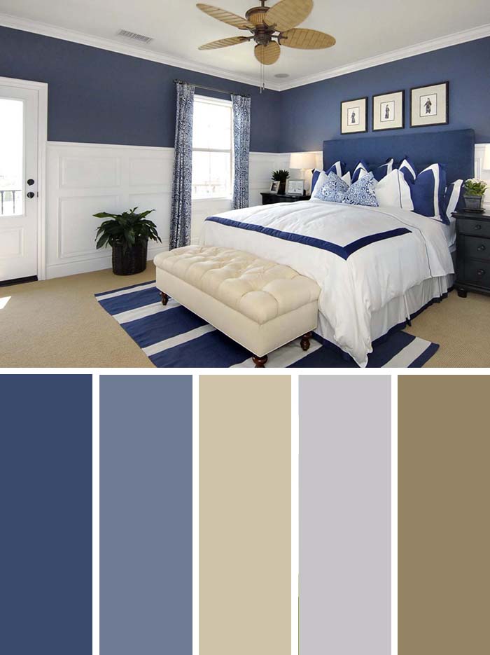 Navy Blue Bedroom Color Scheme SW Color Names Included #bedroom #color #scheme #decorhomeideas #colorchart