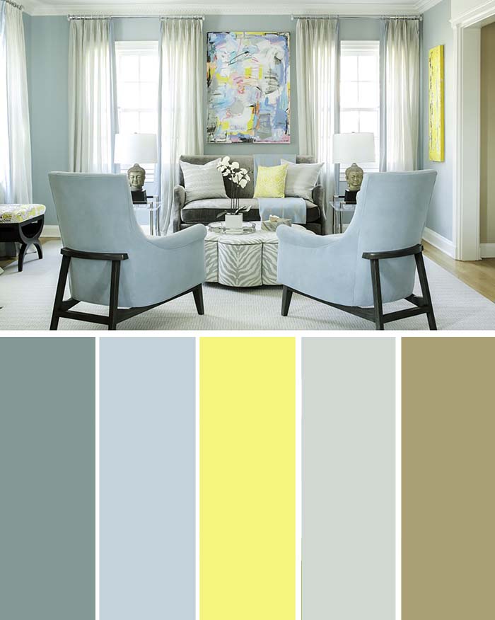 Turquoise Living Room Color Scheme With Electric Green Accent #paintcolor #livingroom #colorscheme #decorhomeideas