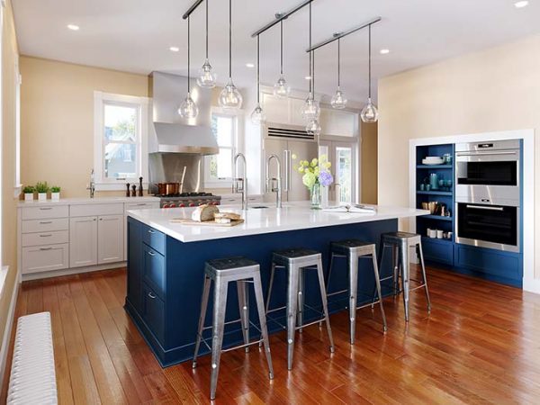 Modern Blue Kitchen With Kitchen Island