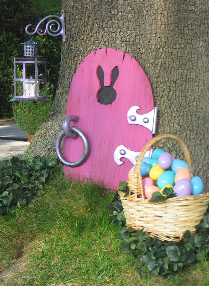 Easter Bunny Pink Faux Door #easter #crafts #diy #decorhomeideas