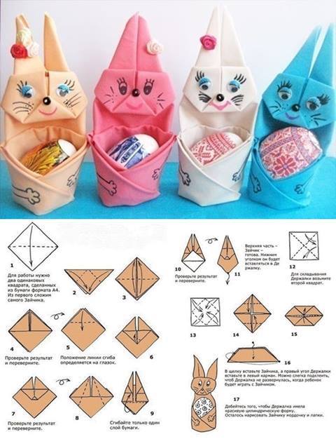 Folded Napkin Easter Bunny #easter #crafts #diy #decorhomeideas