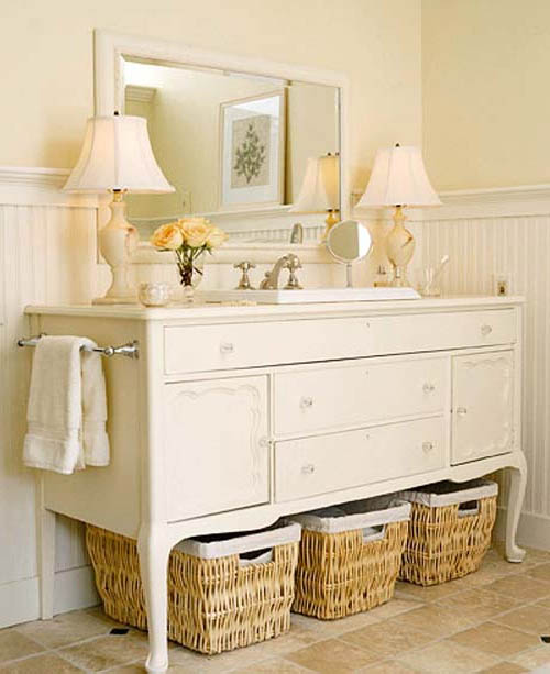 Bathroom vanity with storage baskets