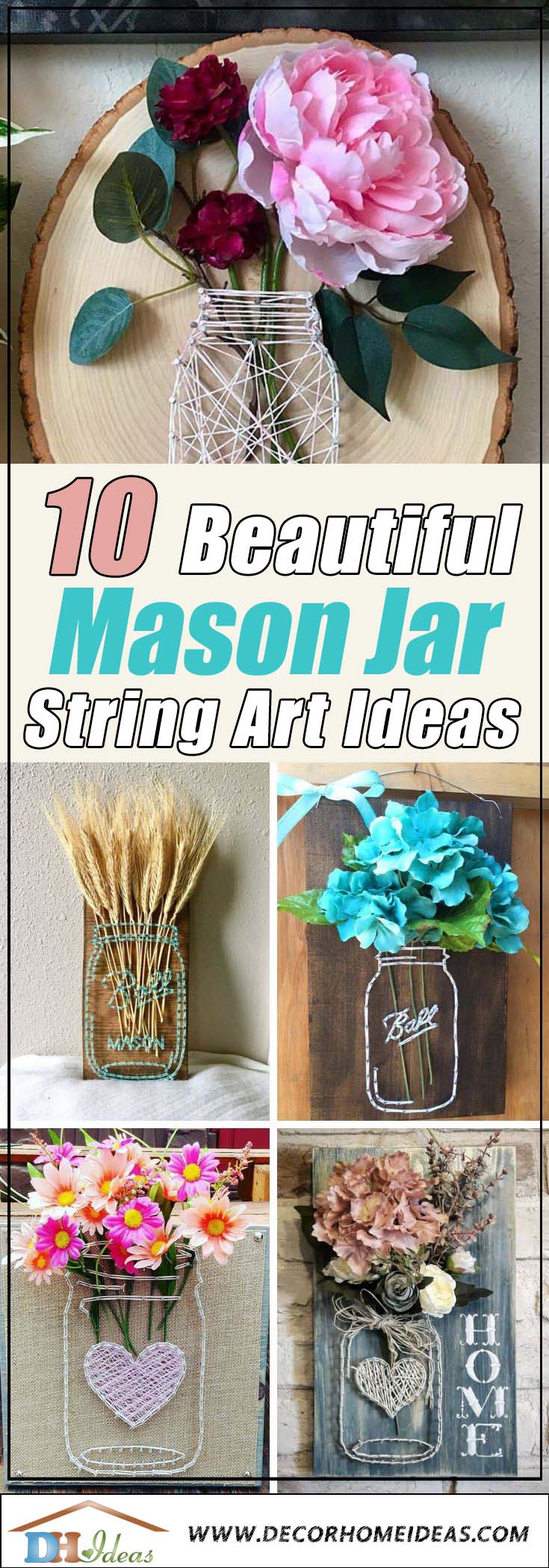 Best Mason Jar String Art Ideas #stringart #masonjar #decorhomeideas