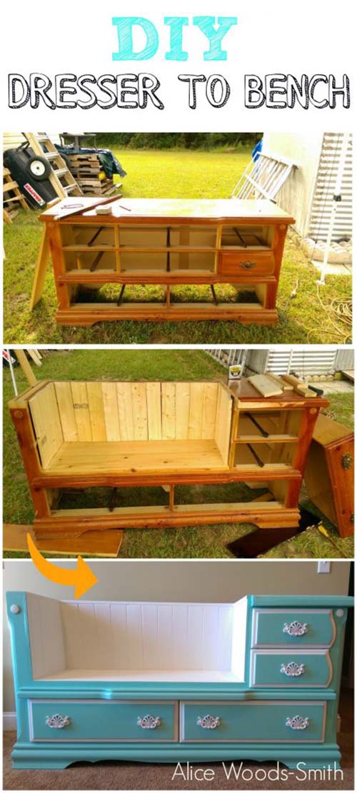 DIY Dresser To Bench #furniture #makeover #diy #decorhomeideas