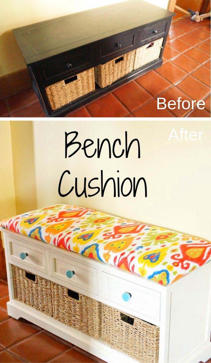 DIY No Sew Bench Cushion #furniture #makeover #decorhomeideas