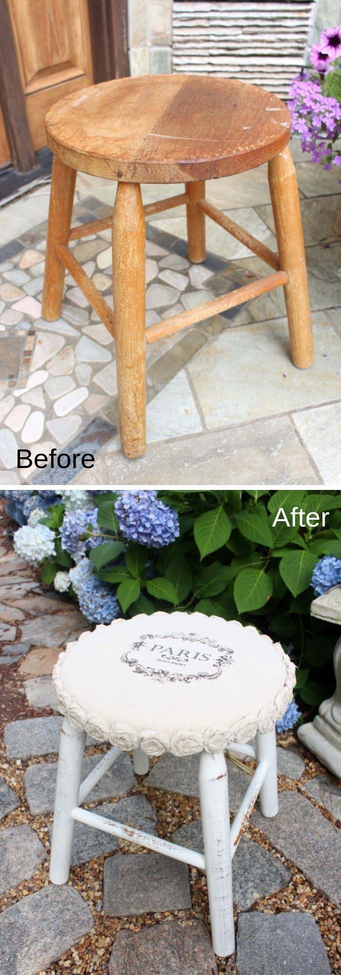 Drop Cloth Stool Makeover #furniture #makeover #diy #decorhomeideas