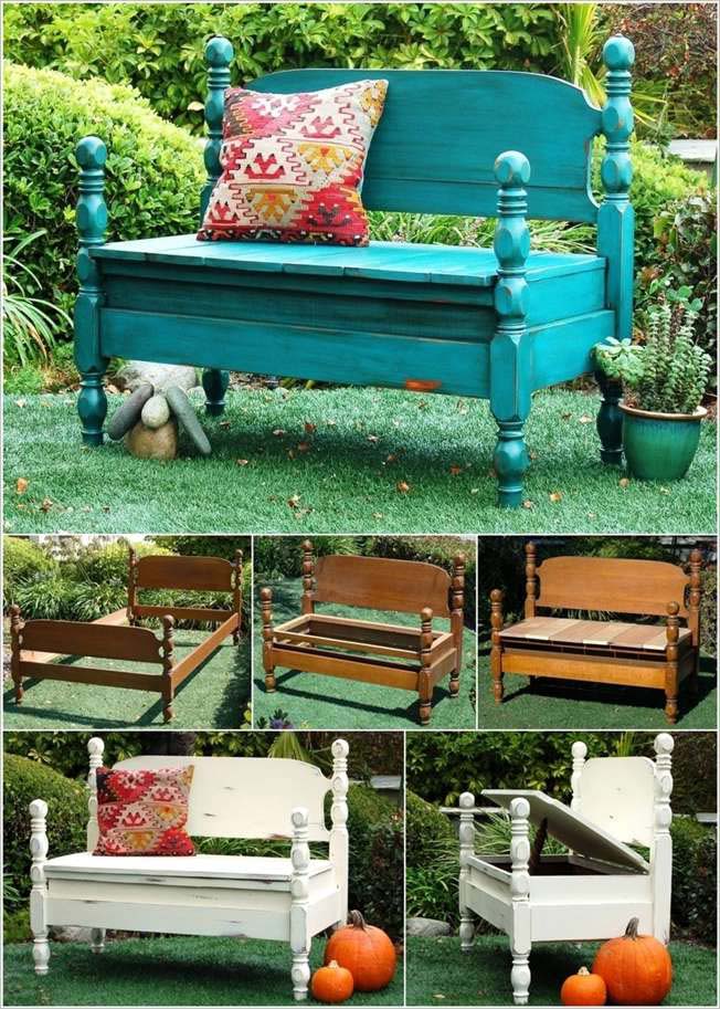 Old Bed To Garden Bench Makeover #furniture #makeover #decorhomeideas