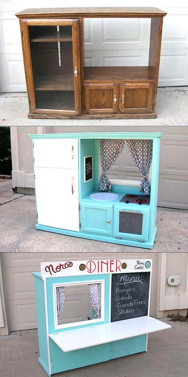 DIY Kids Kitchen from old cabinet #diy #furniture #makeover #repurpose #decorhomeideas